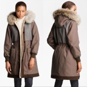 Marc By Marc Jacob Cotton-Wool Colorblock Pattern Parka Coat XS